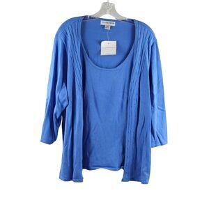 Sag Harbor Blue Woman's Classic Built-In Shell Cardigan Sweater 1X 027